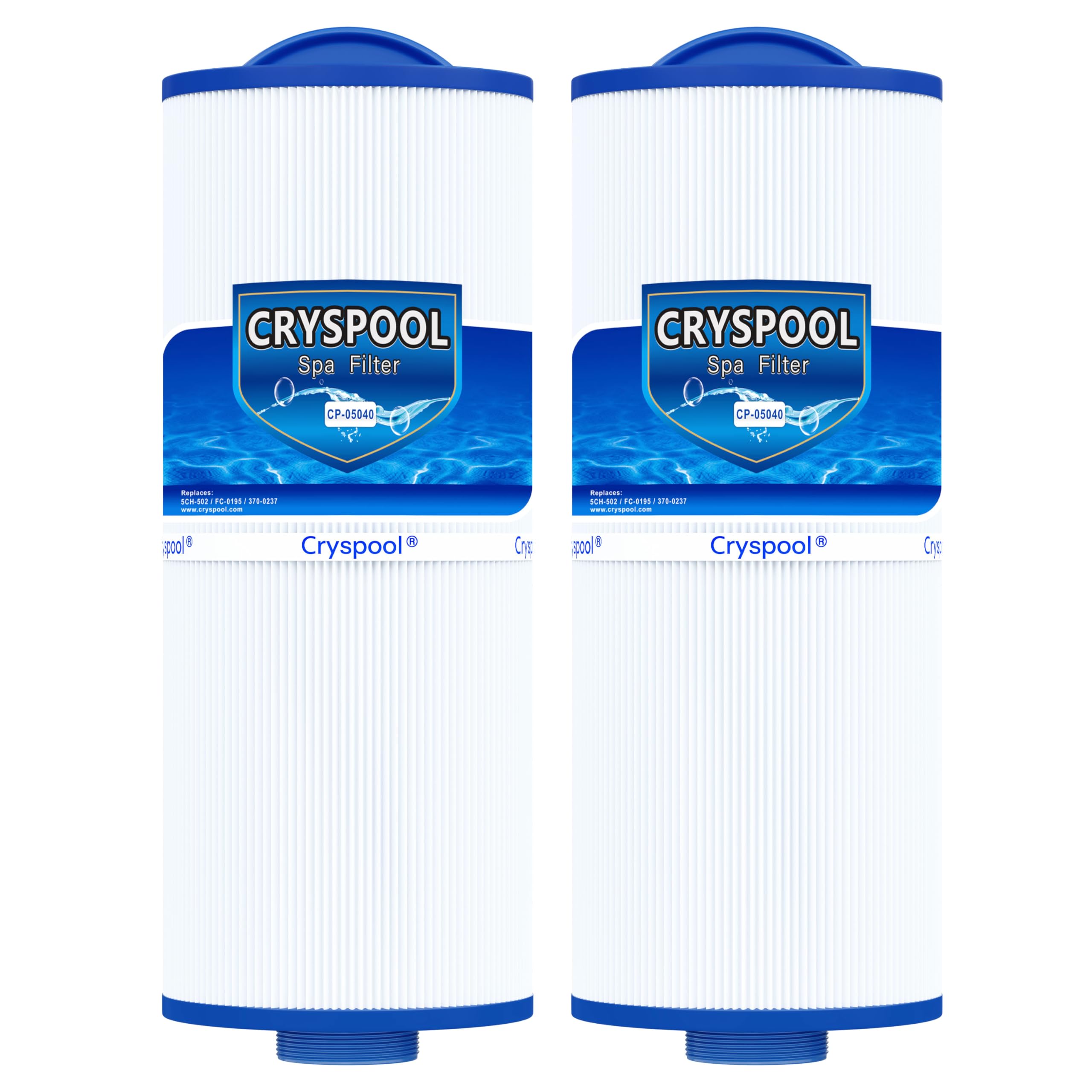 Cryspool 05040 filter close-up highlights trilobal fibers for thorough spa filtration.