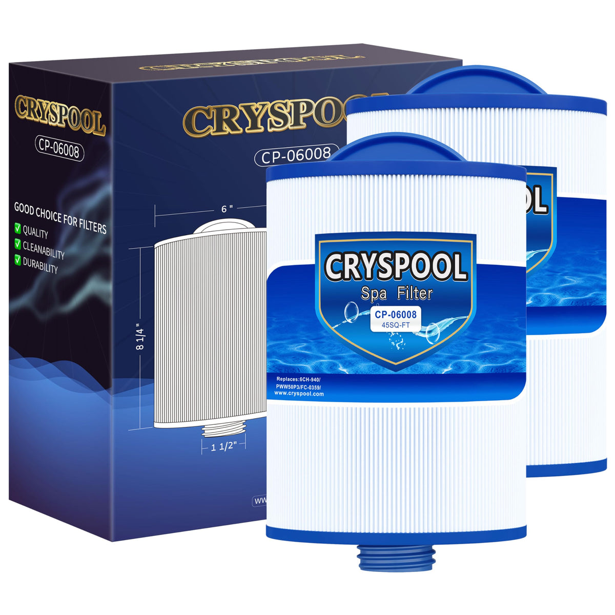 Cryspool 06008 filter assembly for clear spa water.