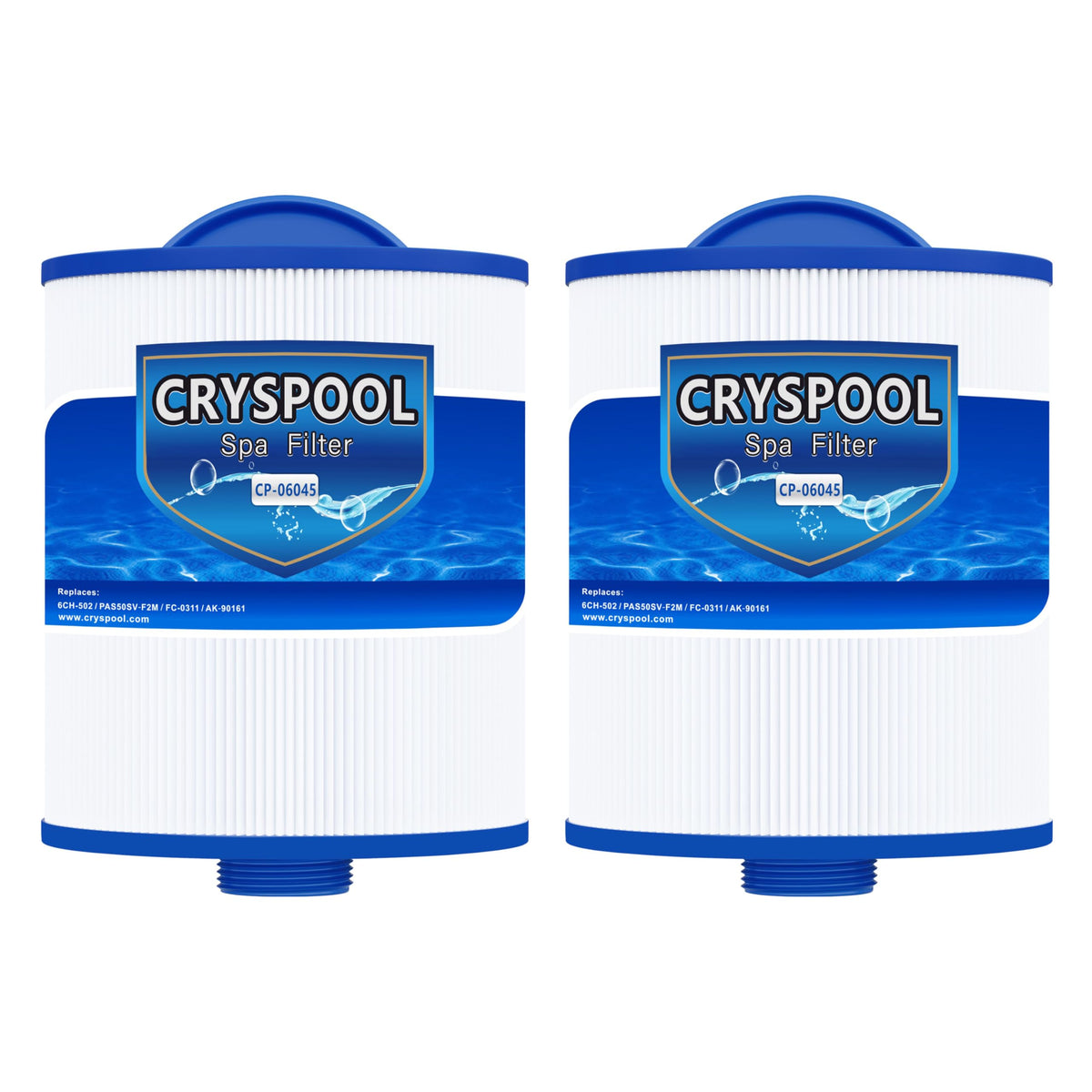 Cryspool 06045 filter front view, compact design for easy spa maintenance.