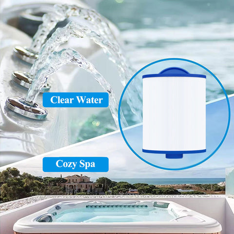 Cryspool 06045 filter in use, helps maintain clear spa water.