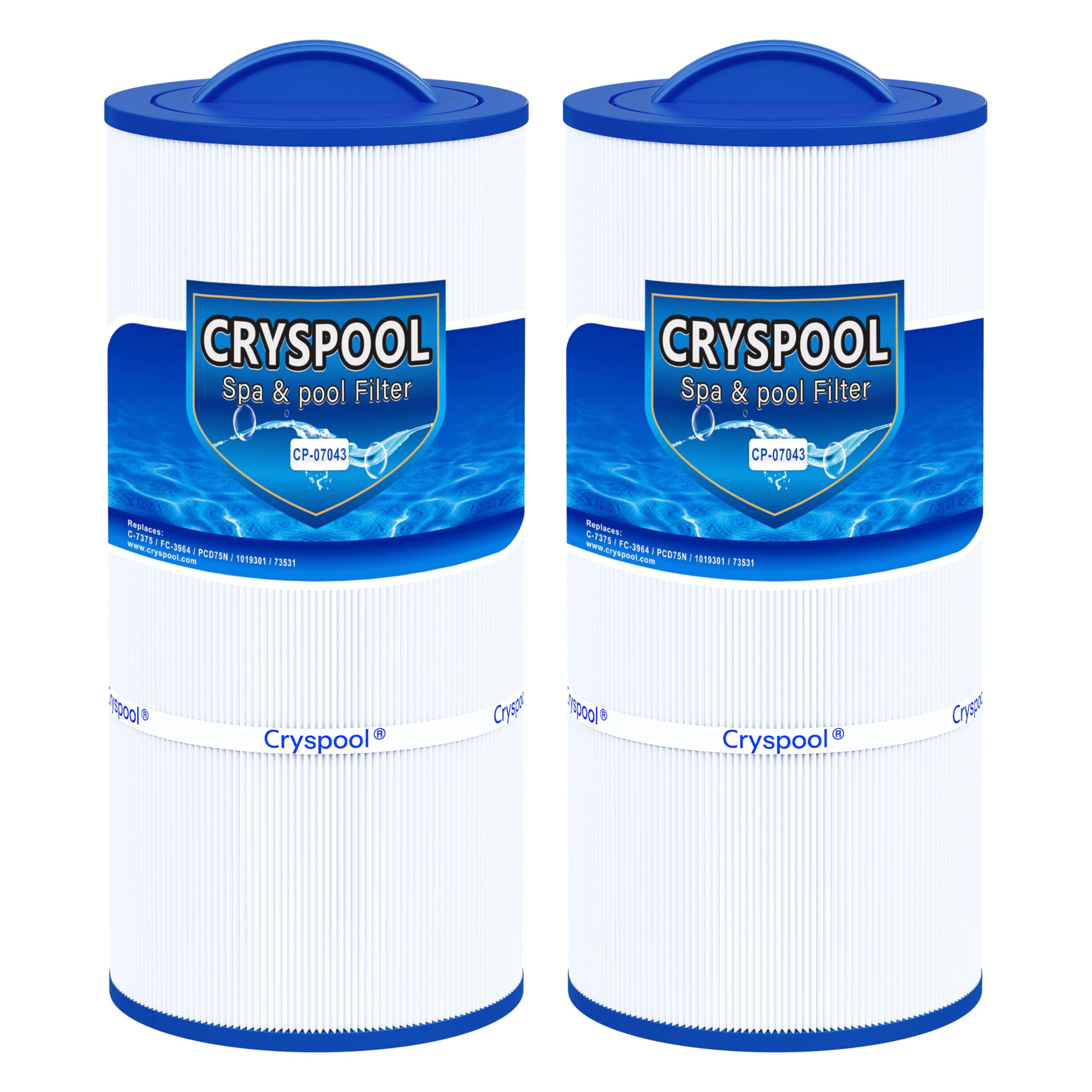 Cryspool 07043 filter compatible with Caldera spas showing 75 sq ft filtration