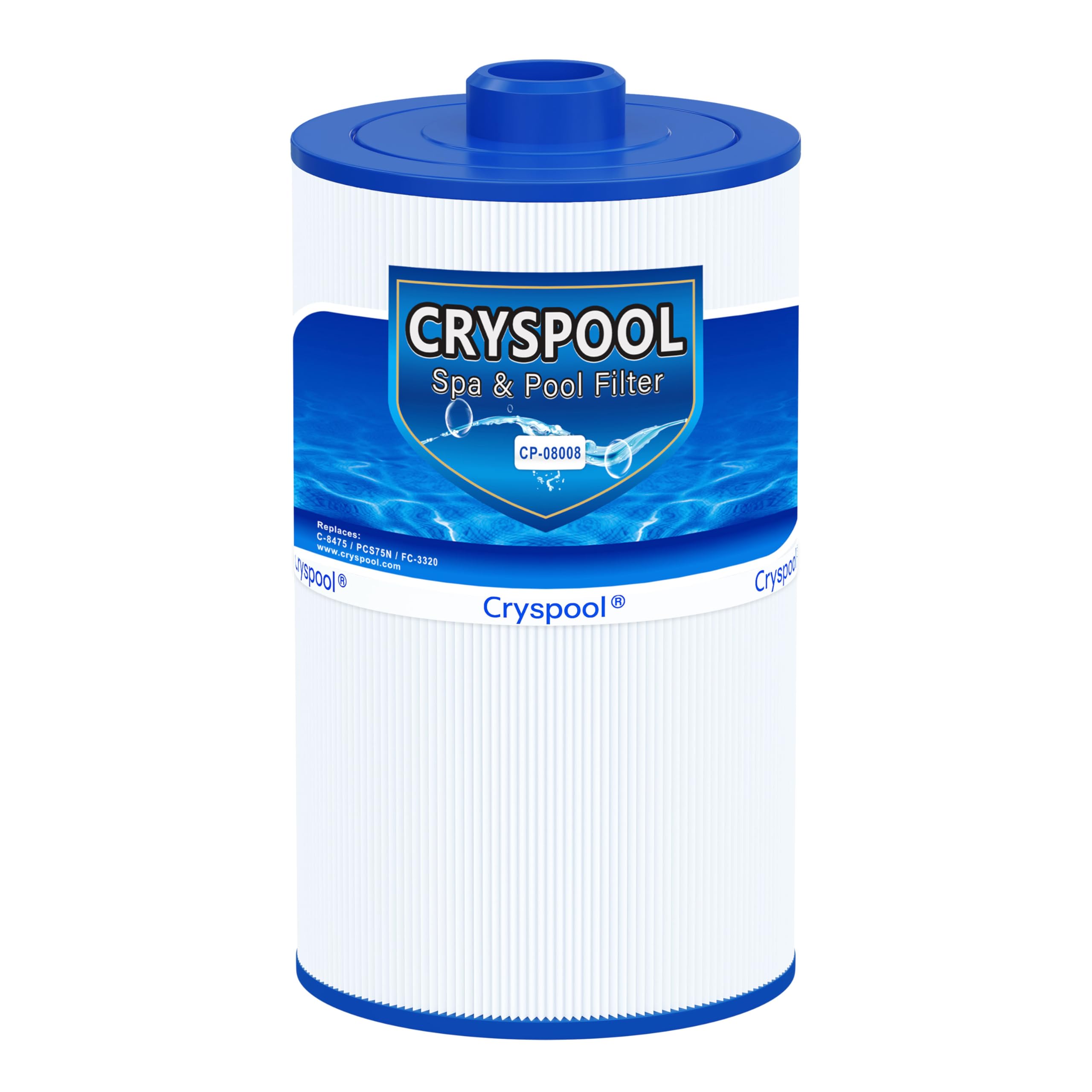 Cryspool 08008 filter assembly close-up with precise PCS75N compatibility