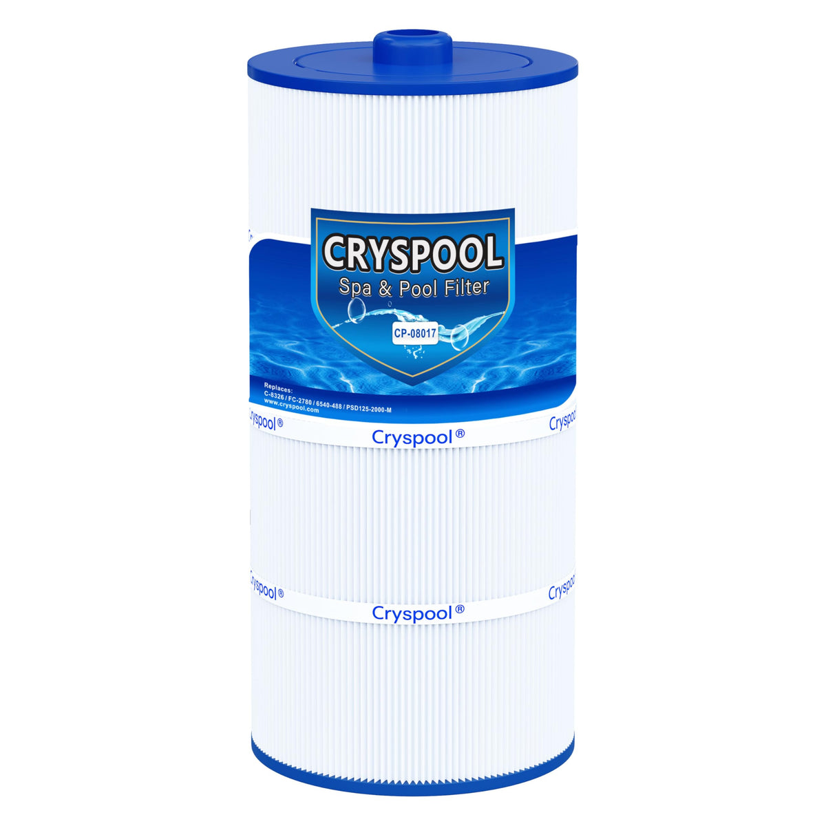 Cryspool 08017 filter top view highlights rugged construction for reliable spa filtration.