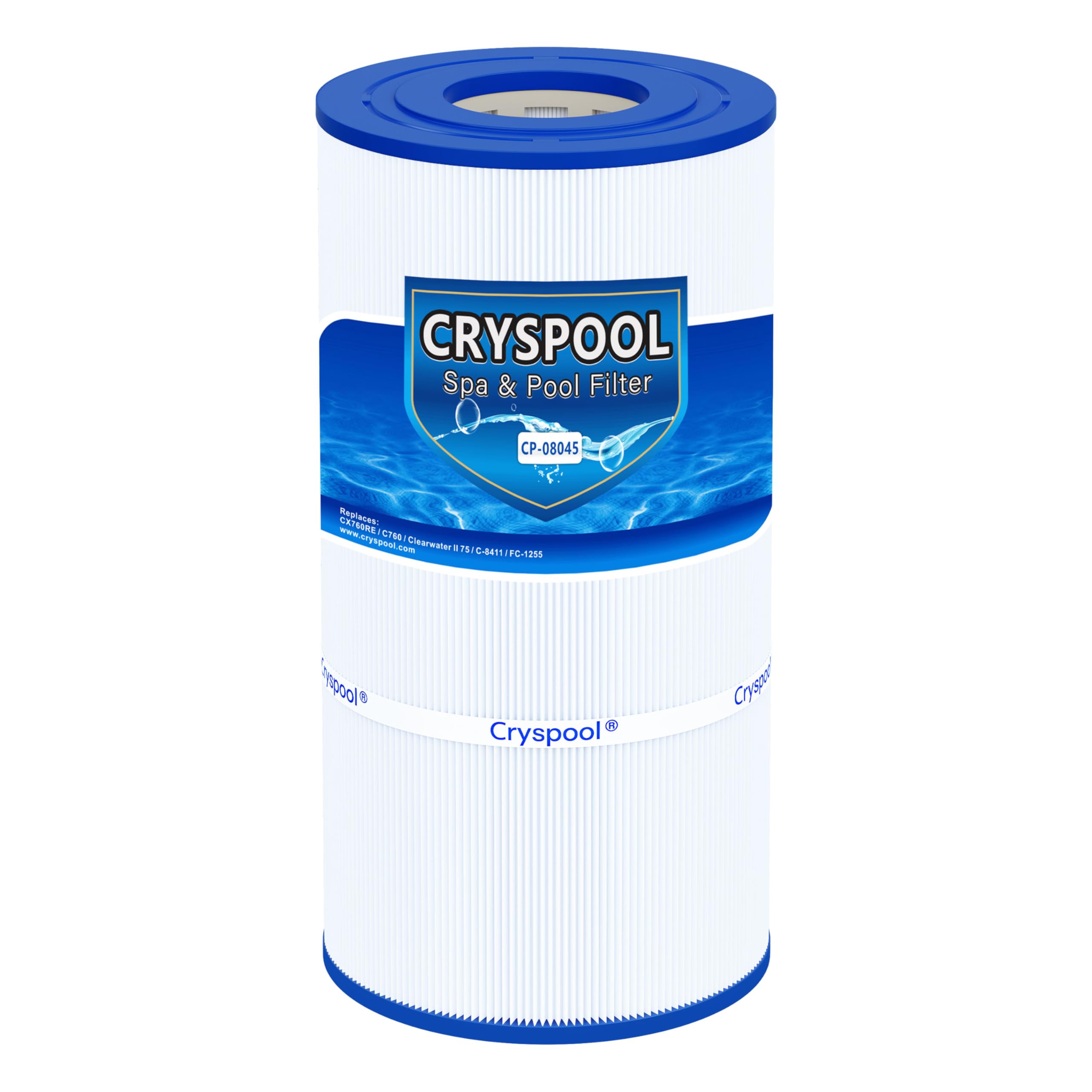 Cryspool 08045 filter side view highlights enhanced filtration potential for clearer pool water