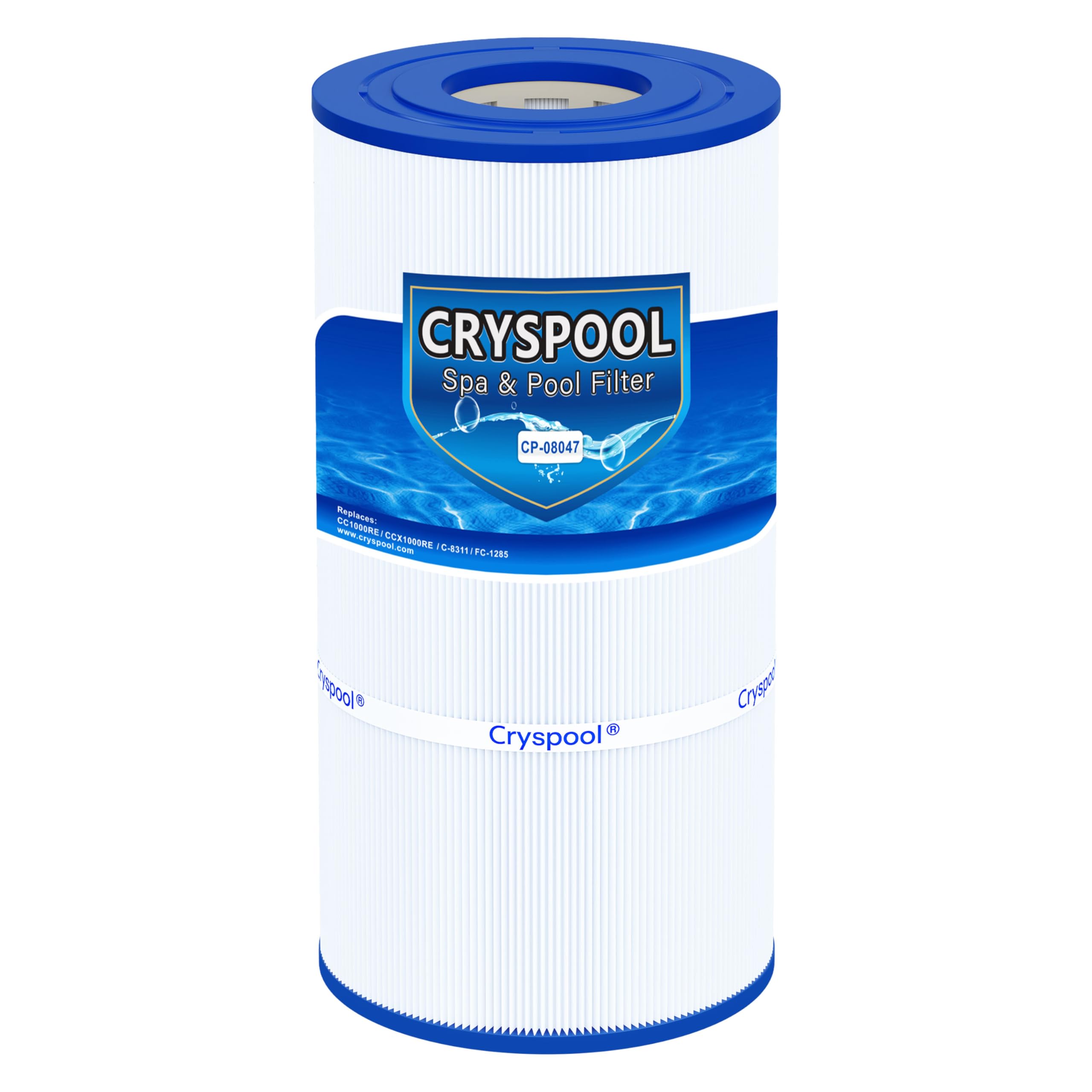 Cryspool 08047 filter front view highlights rugged construction for reliable pool filtration.