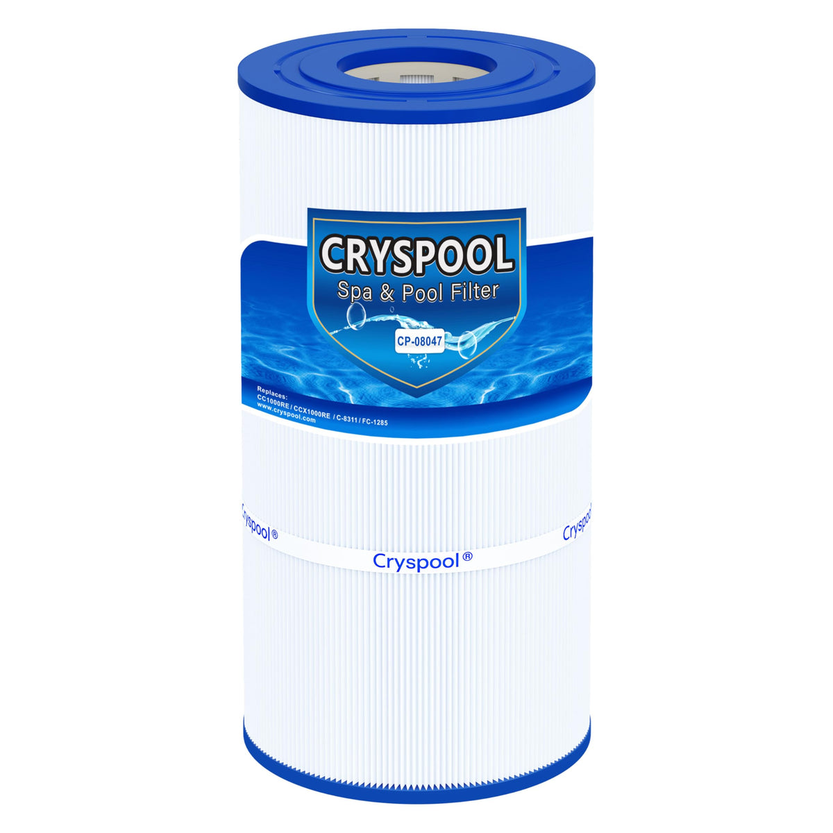 Cryspool 08047 filter front view highlights rugged construction for reliable pool filtration.