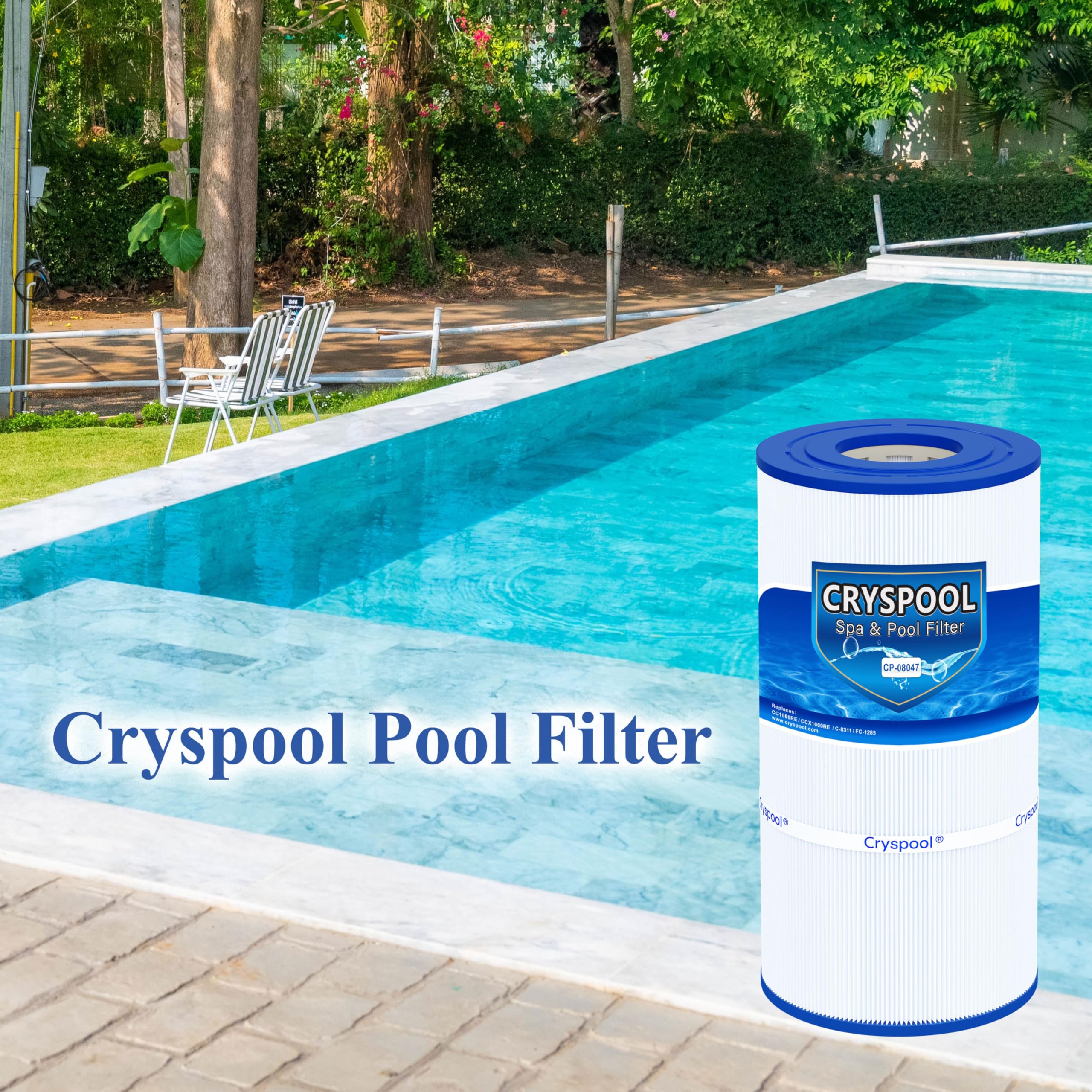 Cryspool 08047 filter packaging box illustrates ready-to-use filtration solution.