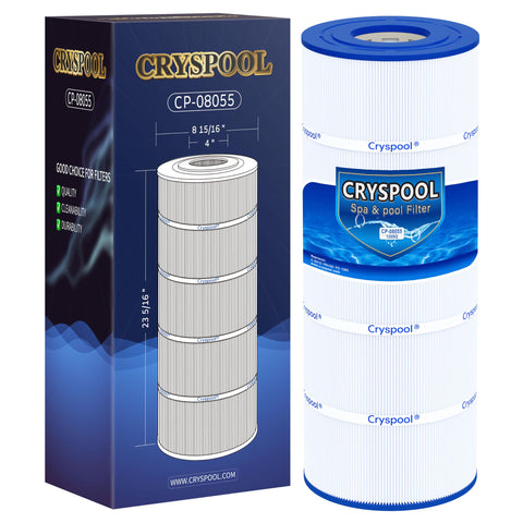 Cryspool 08055 filter cartridge close-up highlighting durable pleats for efficient filtration.
