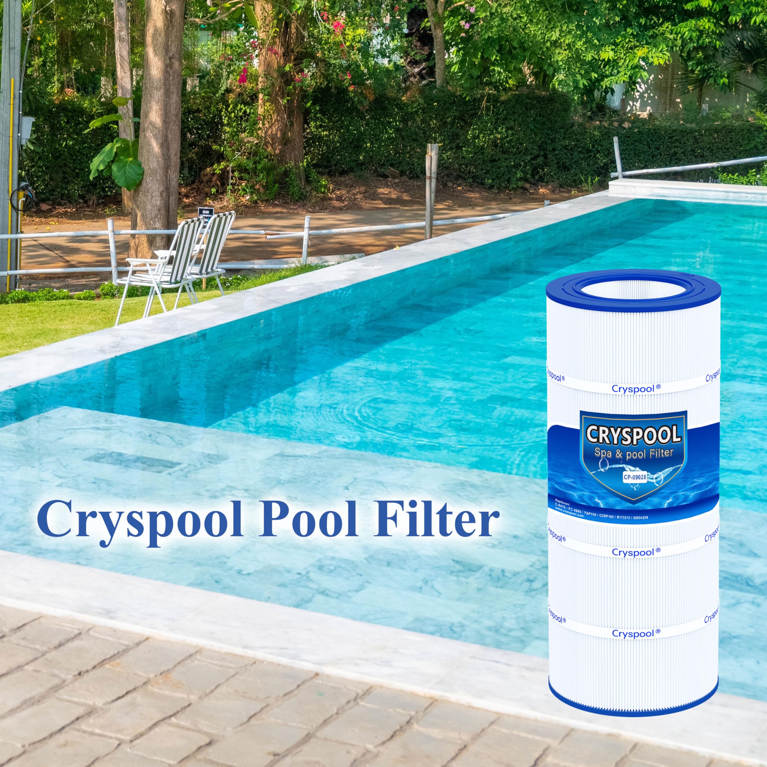 Cryspool 09028 filter packaging showing compact replacement unit