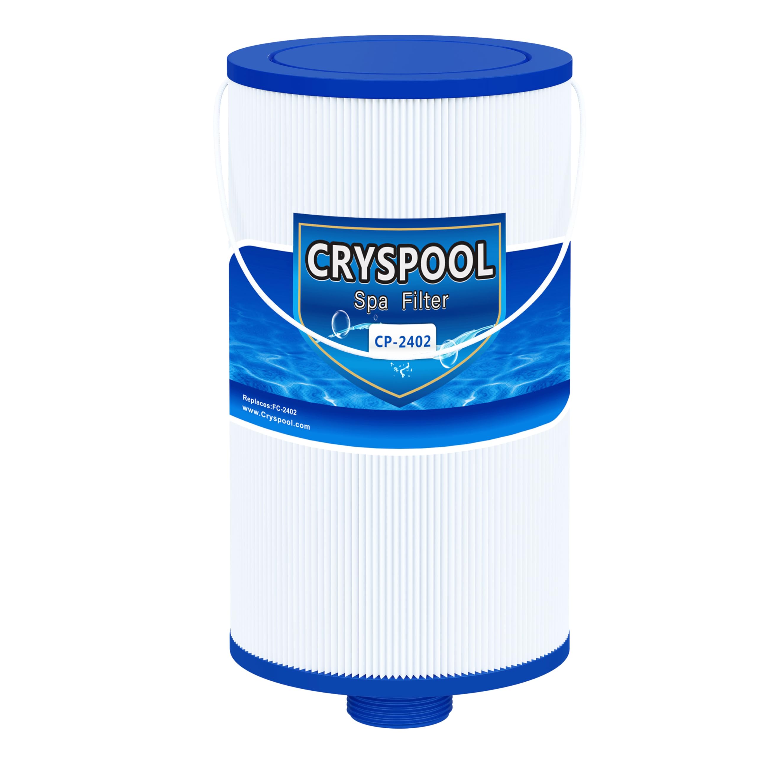Cryspool 2402 filter close-up showing durable trilobal fabric for efficient spa filtration.