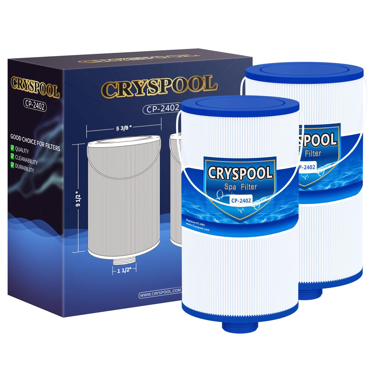 Cryspool 2402 filter length 9-1/2 inches for better spa filtration.
