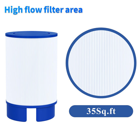 Cryspool 5020 filter label close-up highlights 35 sq ft filtration area.