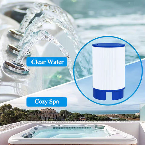 Cryspool 5020 filter in an outdoor spa setting improves water clarity.