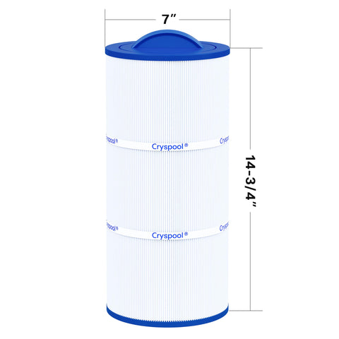 Cryspool filter with 75 sq ft filtration area label.