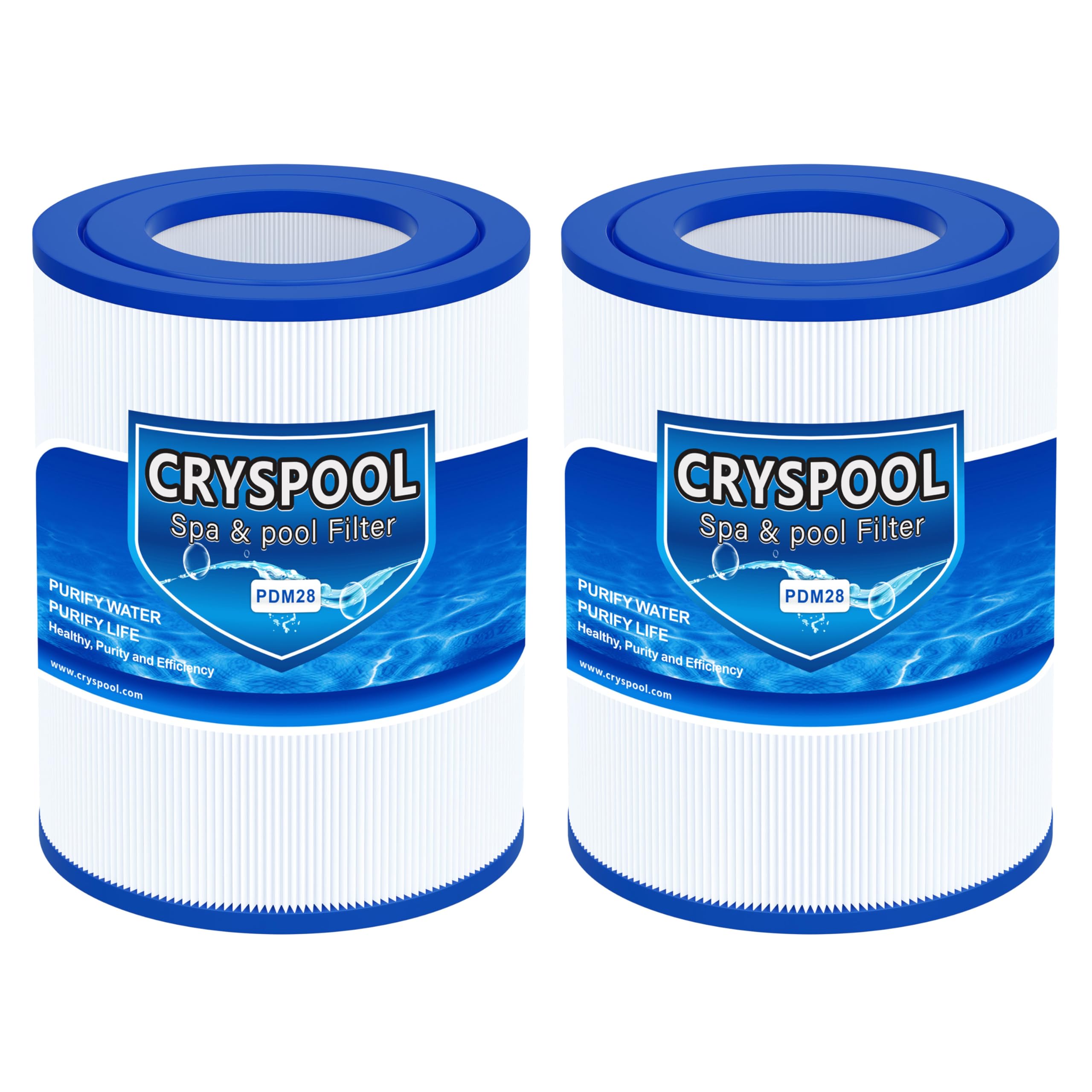 Cryspool PDM28 filter assembly for spas delivering clear water with a large filtration area.