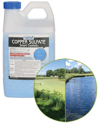 Crystal Blue copper sulfate algaecide bag 5lb for pond treatment.