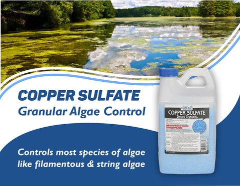 Crystal Blue granular copper sulfate close-up for algae control.