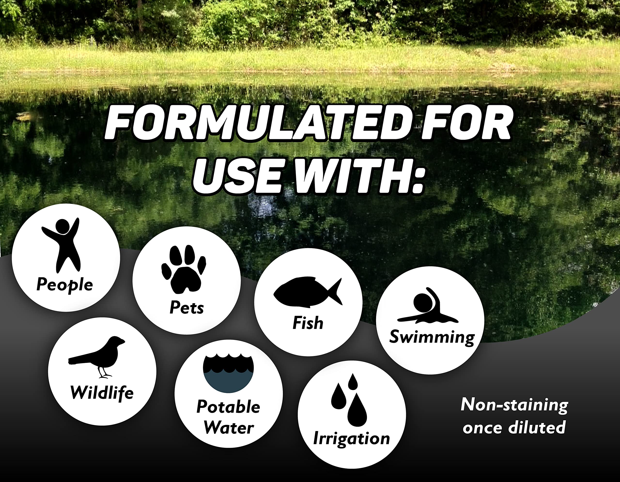 Crystal Blue deep black pond color enhances landscape appearance