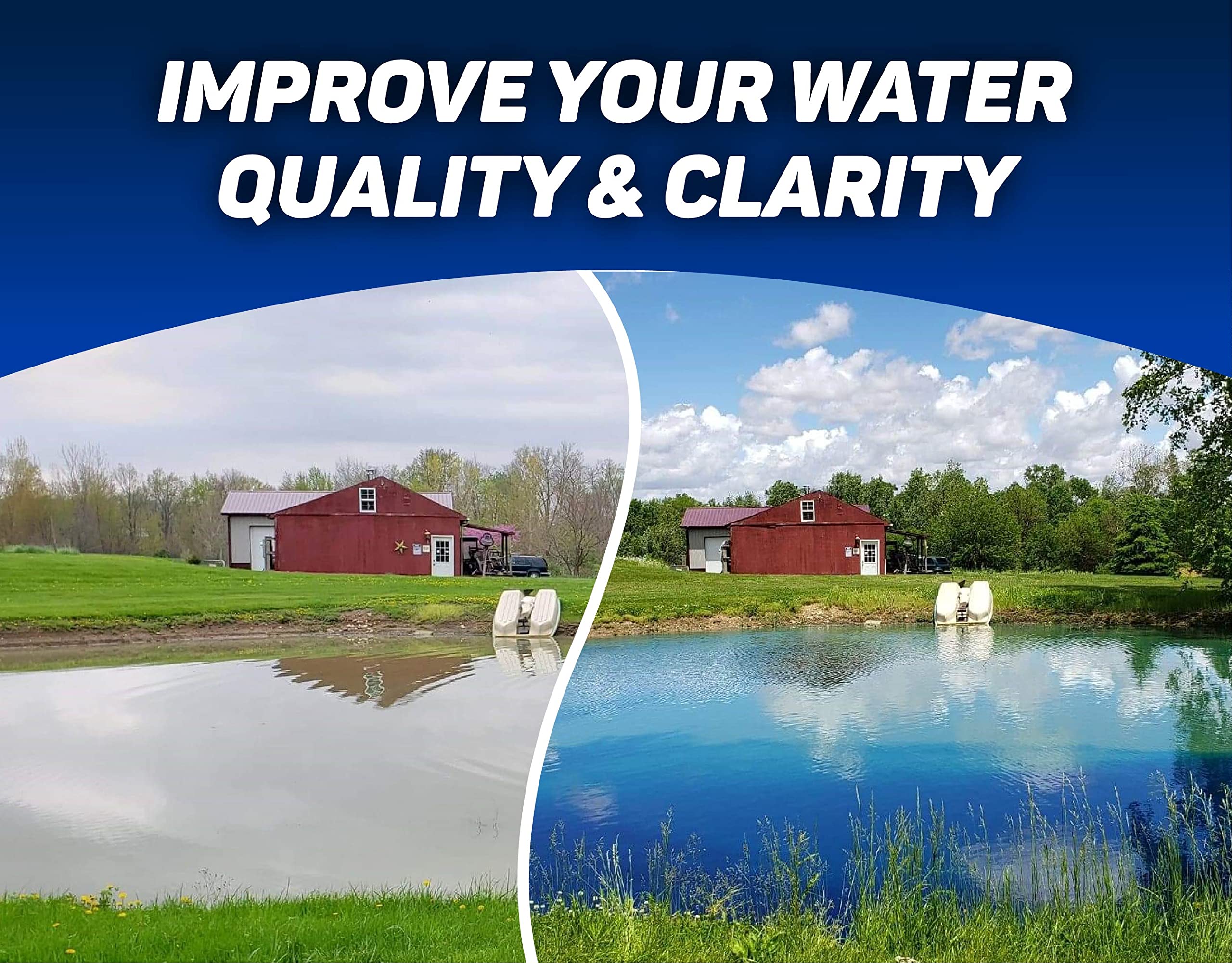 Crystal Blue pond dye application demonstrates even dispersion for a uniform tint.