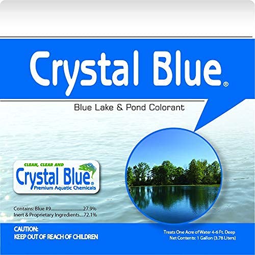 Crystal Blue dye helps visualize color changes during pond treatment.
