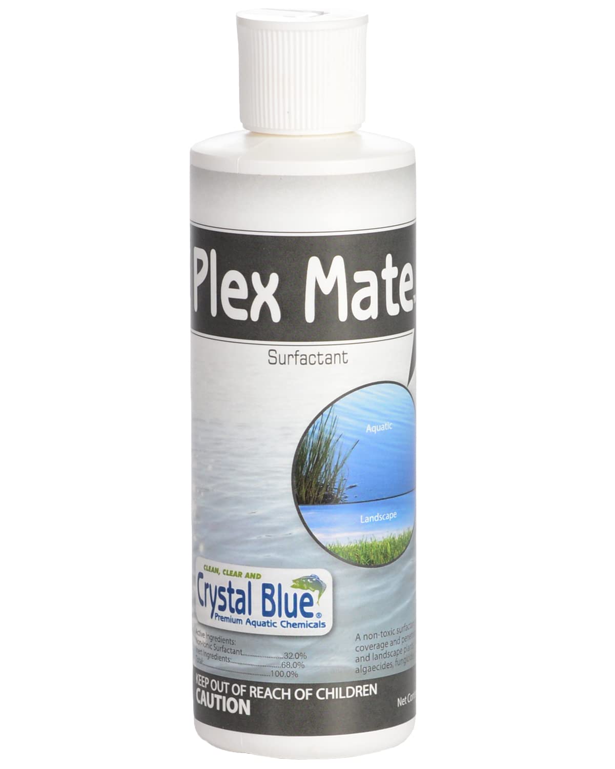 Crystal Blue Plex Mate bottle front improves herbicide coverage.