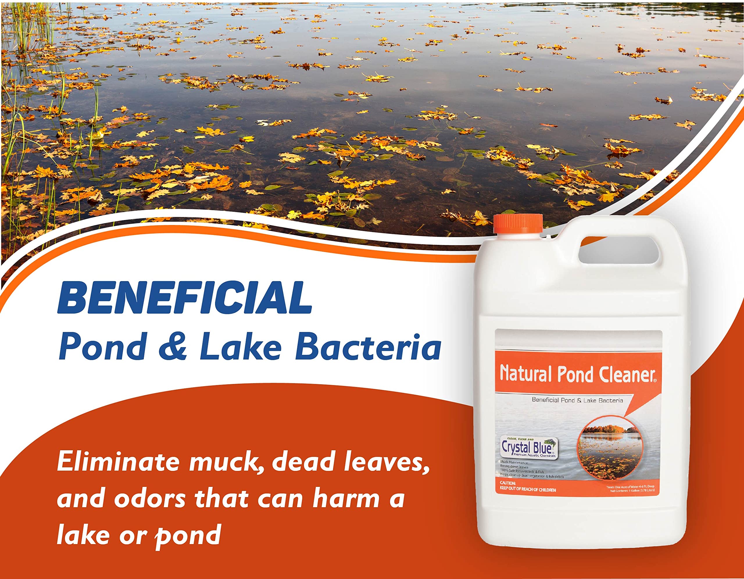 Crystal Blue pond bacteria-boost demonstrates natural bacteria supporting clarity.