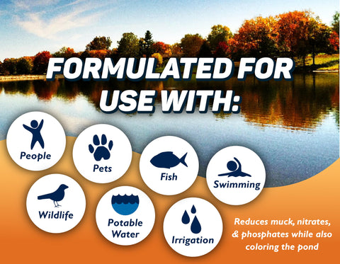 Crystal Blue Pond Booster improves water clarity with blue tint