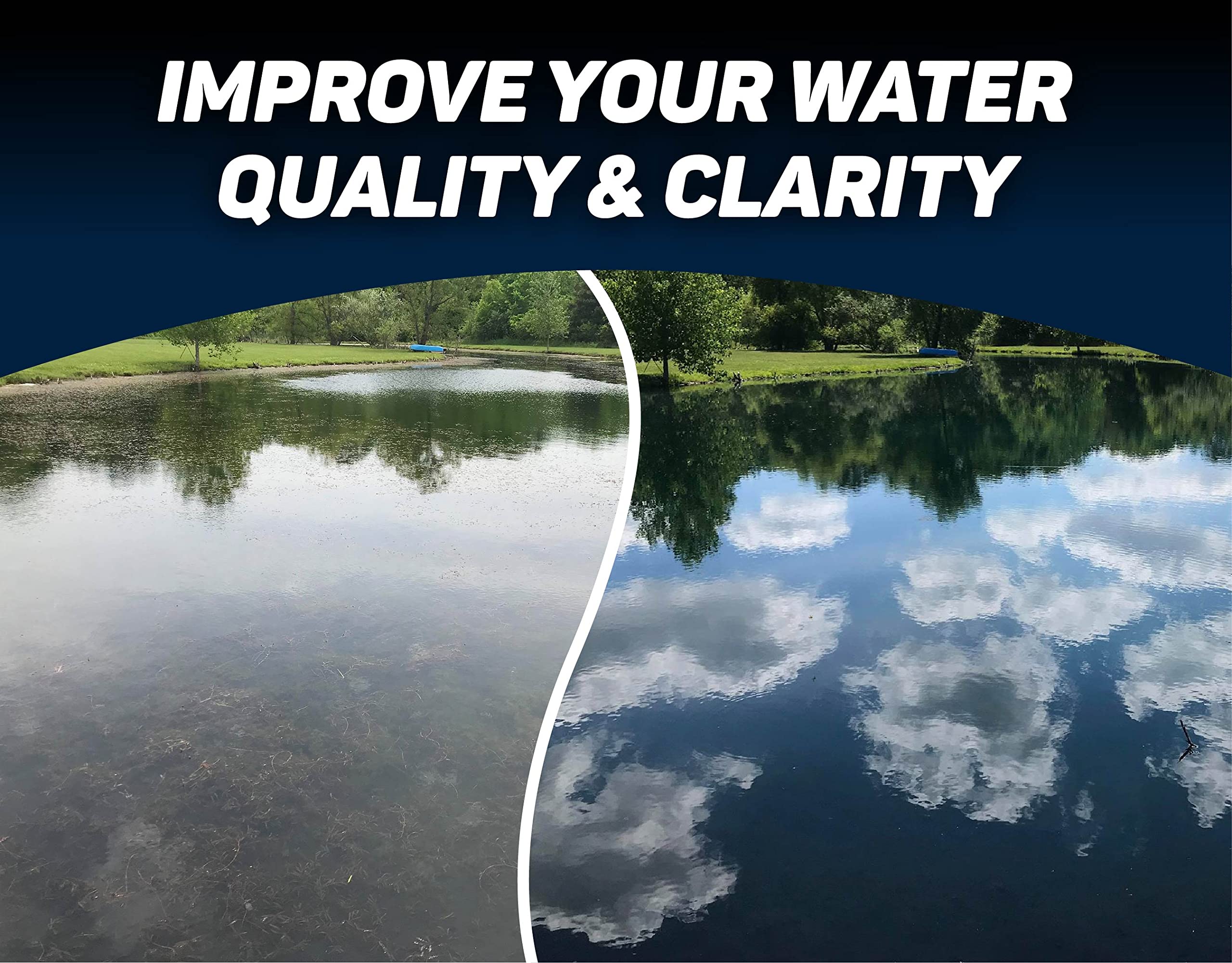 Crystal Blue pond dye pour action demonstrates easy application