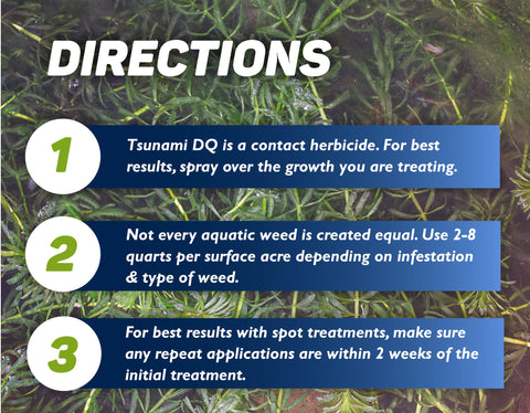 Crystal Blue Tsunami DQ pondweed-kill depiction of deep-water weed management.