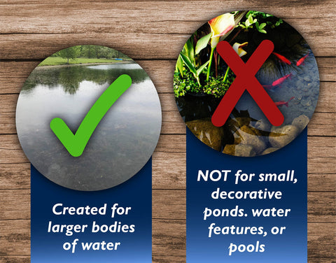 Crystal Blue Tsunami DQ water-safety label highlighting safe use around aquatic life.