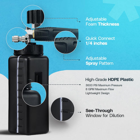 Crystal Clean Foam Cannon adjustable nozzle for customizable foam coverage.