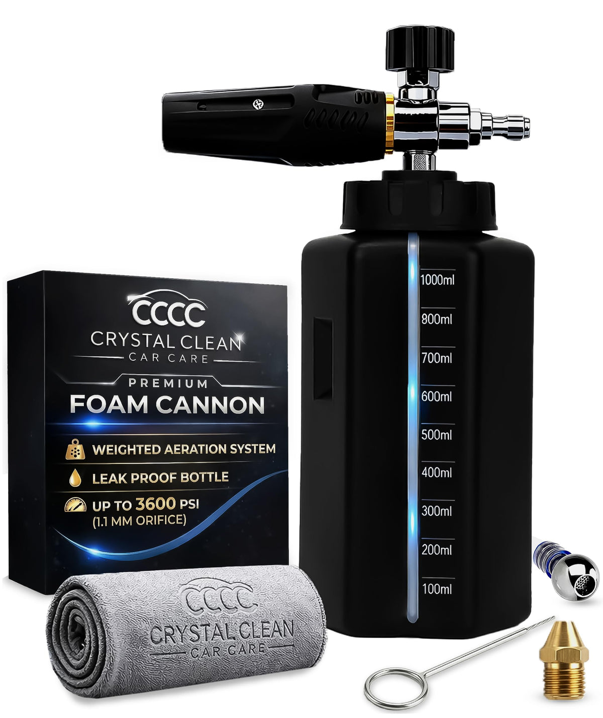 Crystal Clean Foam Cannon wide-mouth bottle for quick refills and stable standing.