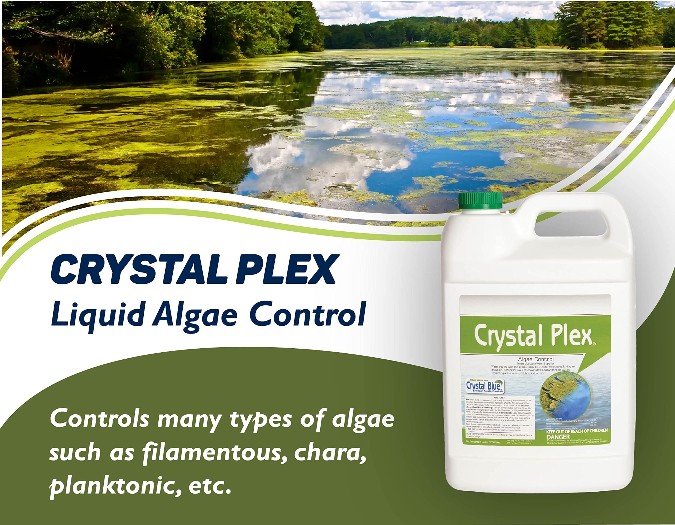 Crystal Plex lake and pond algaecide in action to reduce algae buildup.