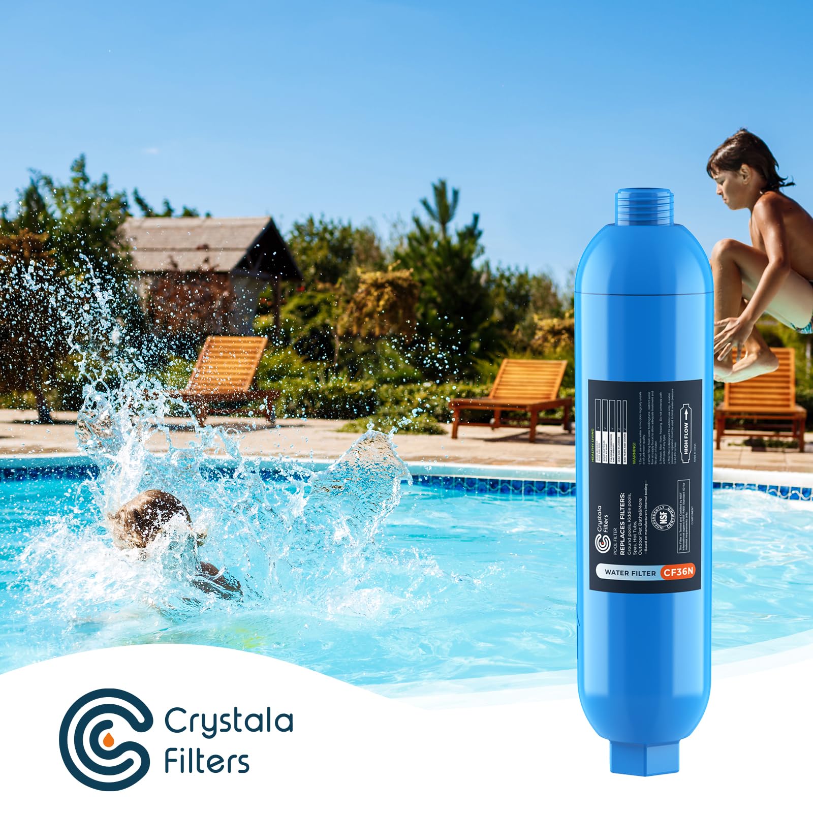 Crystala filter improves water taste for spa and pool use.
