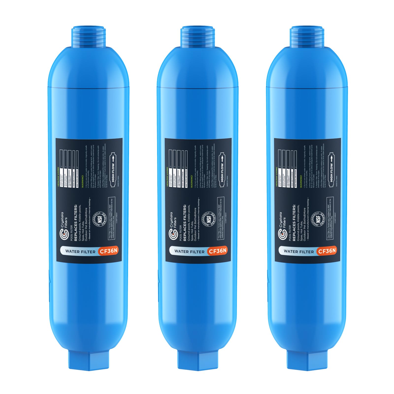 Crystala garden hose filter with activated carbon core improves pool water clarity.