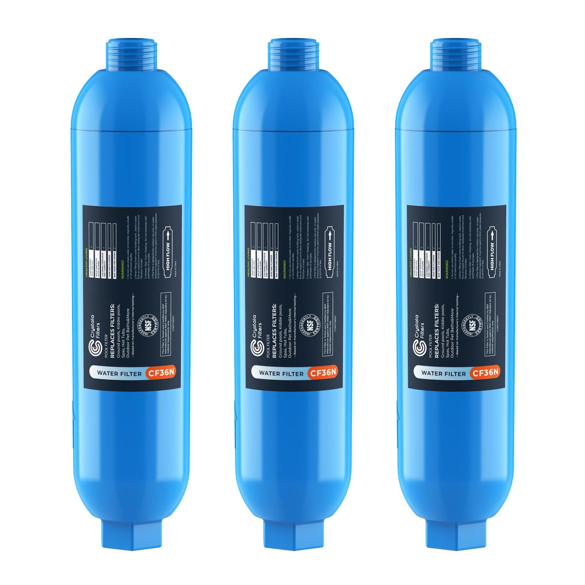 Crystala garden hose filter with activated carbon core improves pool water clarity.