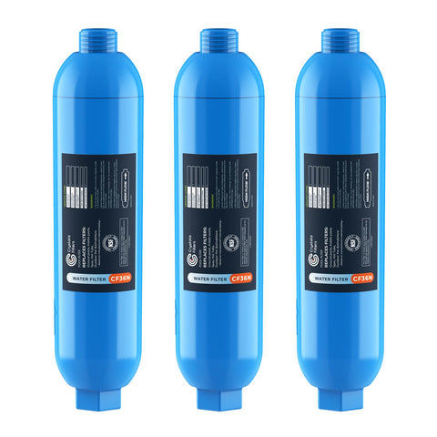 Crystala garden hose filter with activated carbon core improves pool water clarity.