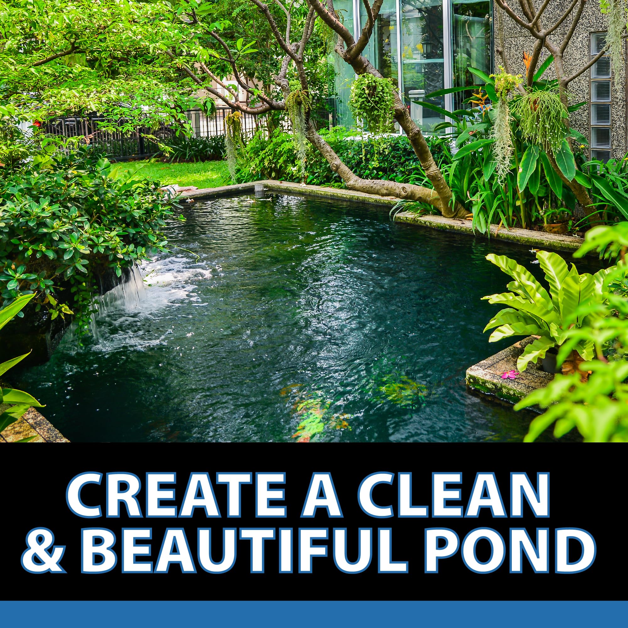 CrystalClear AlgaeOff application at the pond edge for maintenance.