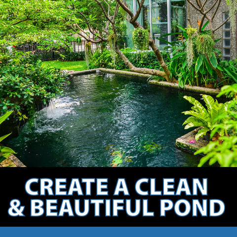 CrystalClear AlgaeOff application at the pond edge for maintenance.