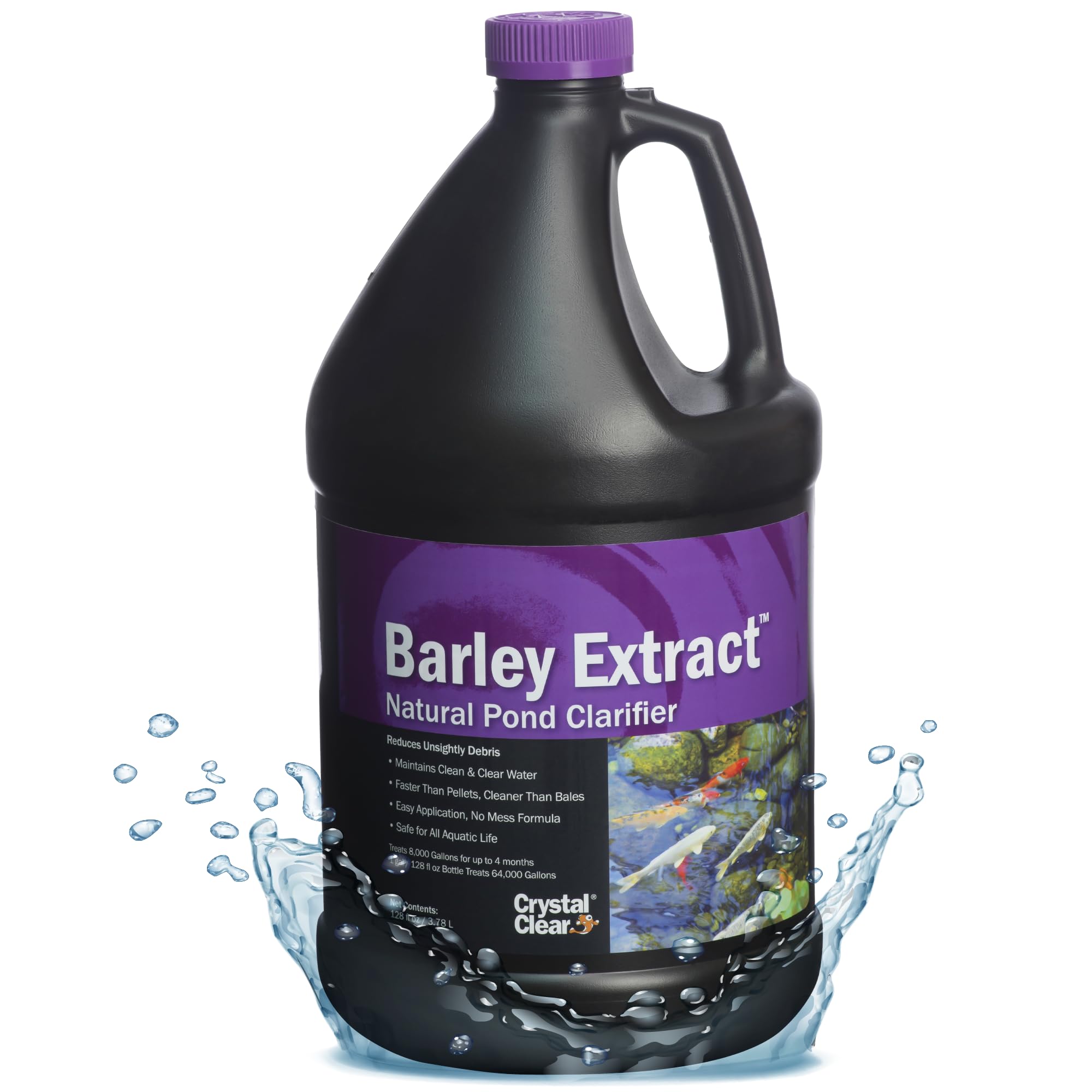 CrystalClear Barley Extract bottle clarifies pond water for a brighter, cleaner look.