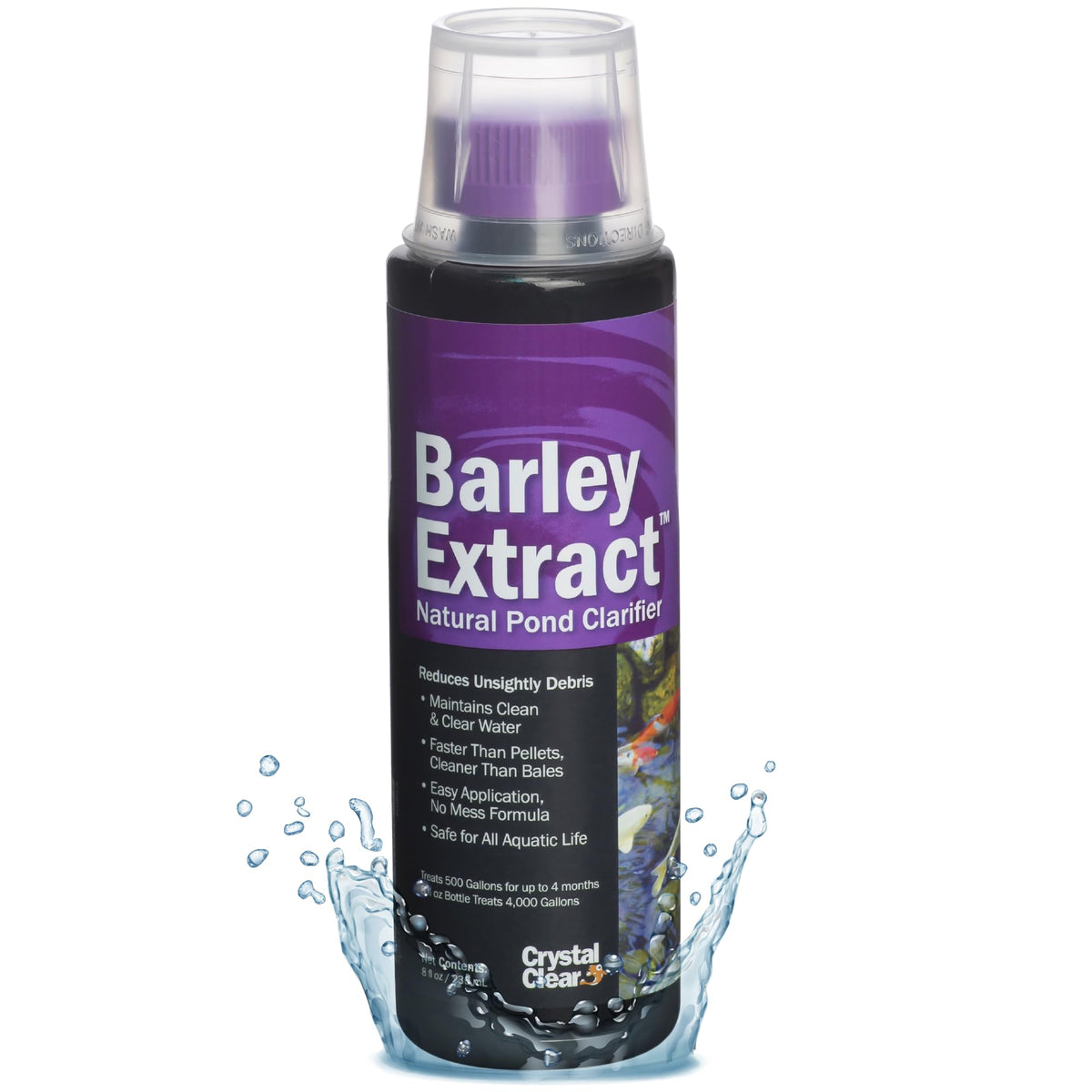 CrystalClear Barley Extract bottle ready for pond treatment to clear water