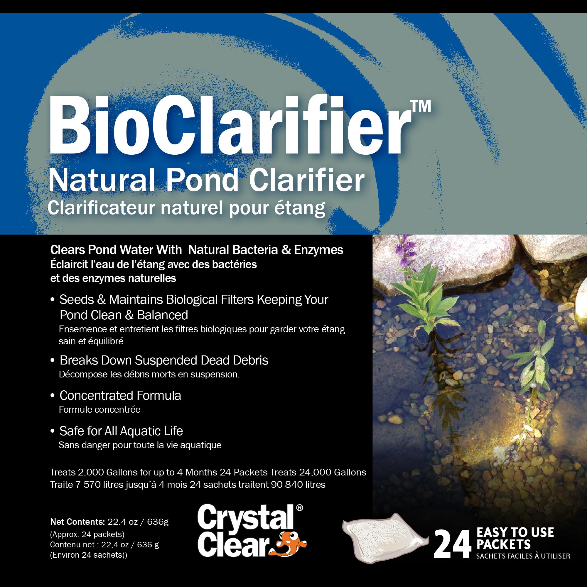 BioClarifier packet dissolving to start natural cleaning in a pond