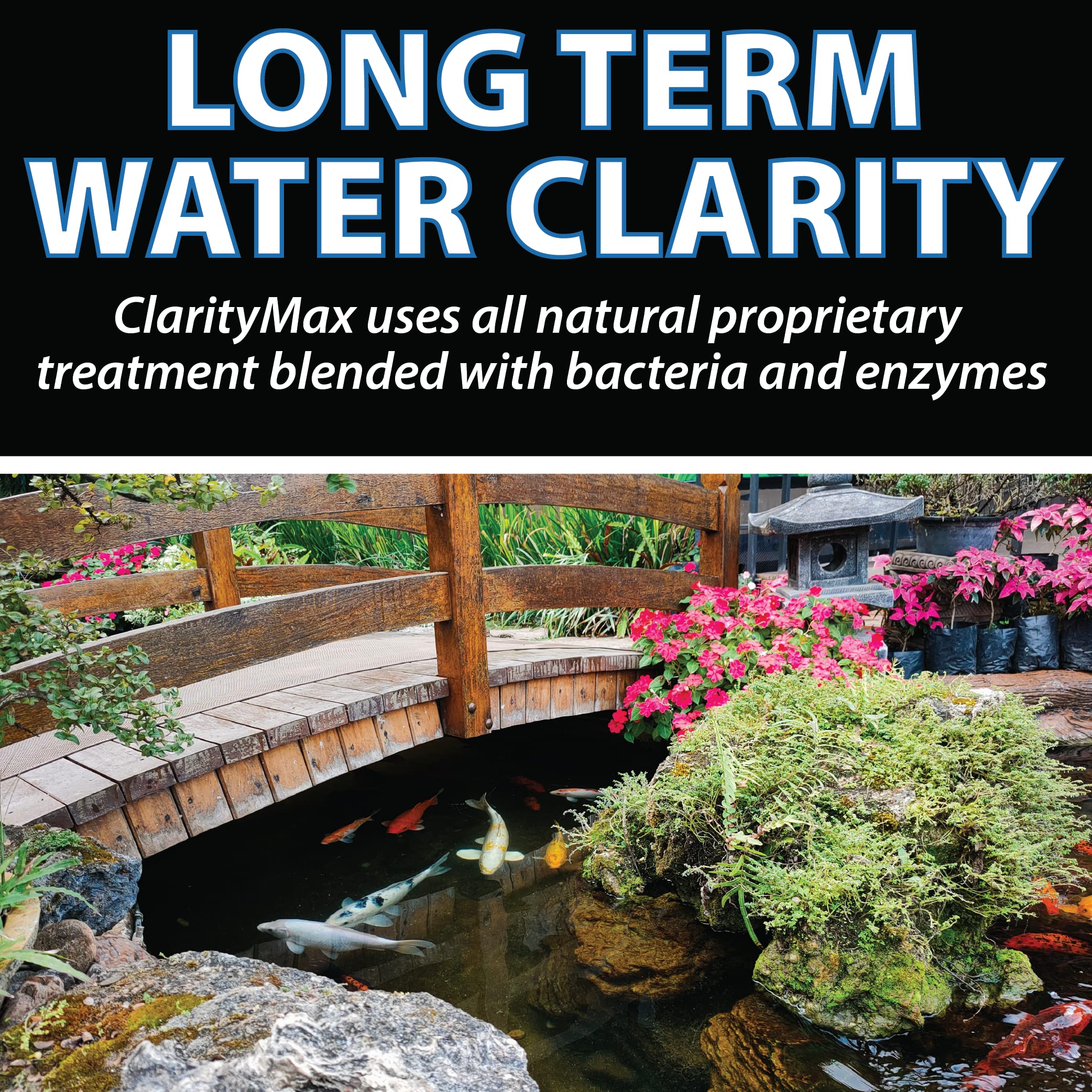 CrystalClear ClarityMax-treated pond water shows polished clarity and reduced murkiness.