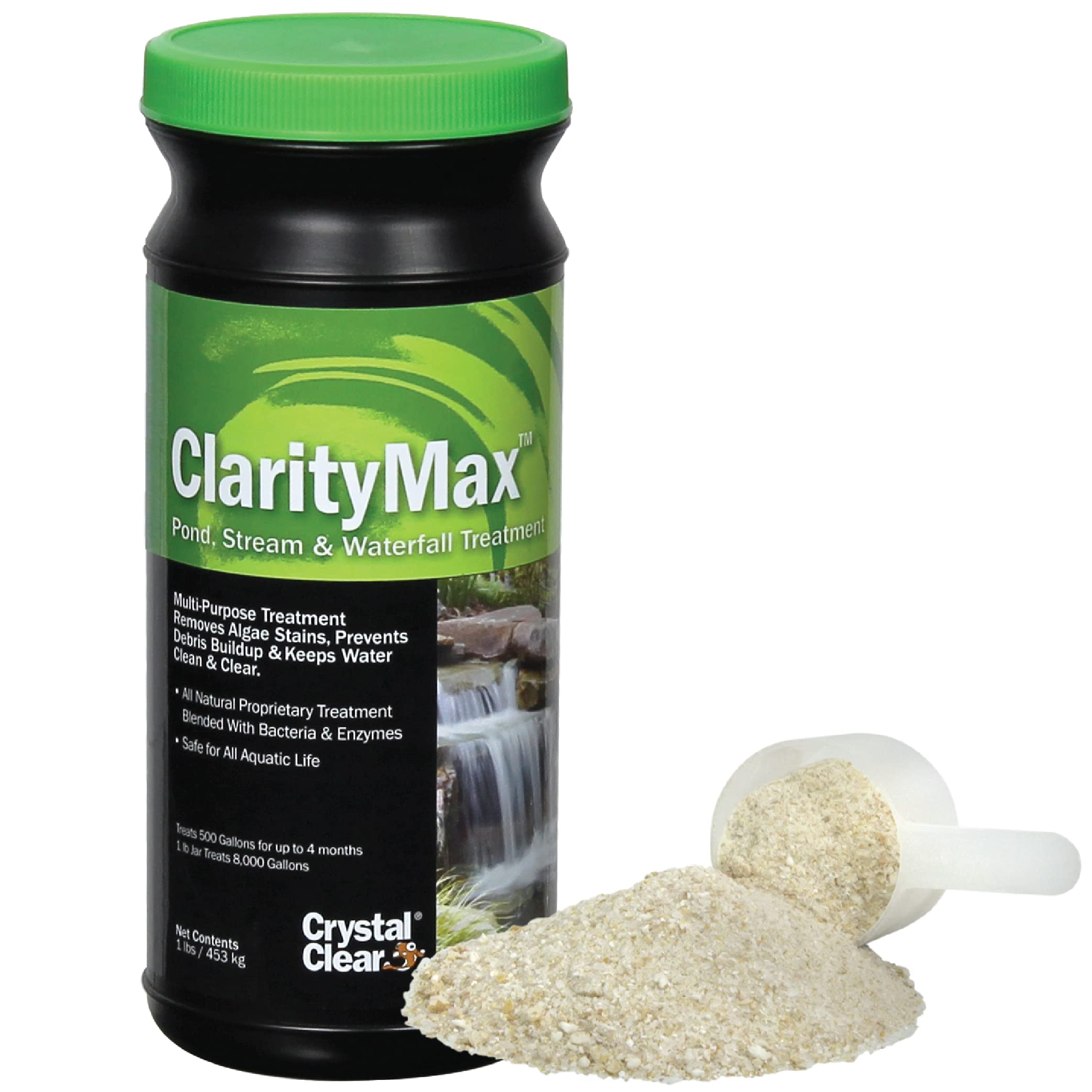 CrystalClear ClarityMax powder being poured into a pond to start clarifying water.