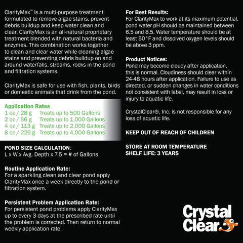 CrystalClear ClarityMax scoop ready for weekly dosing to maintain pond clarity.