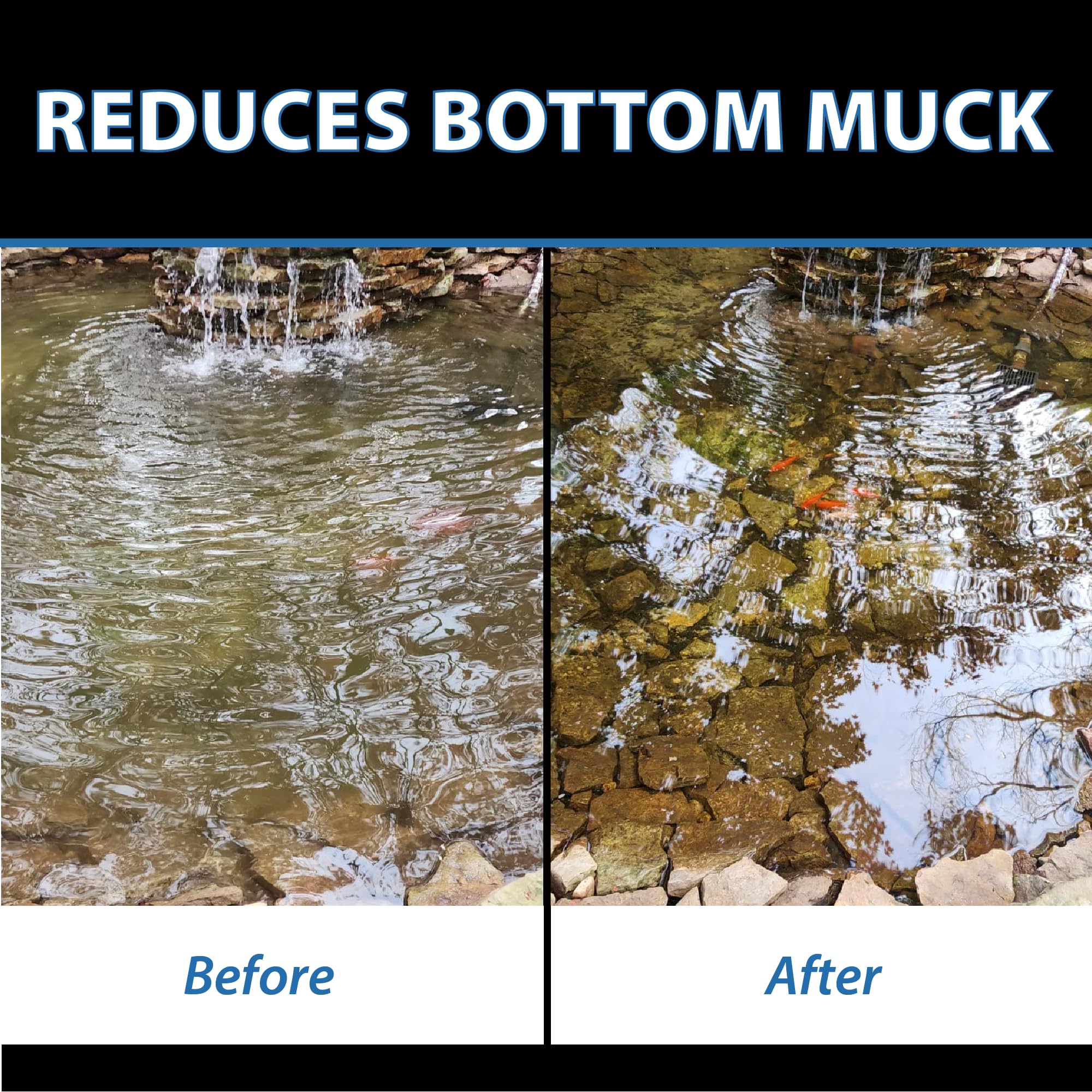 CrystalClear MuckOff debris near rocks being digested for a cleaner pond.