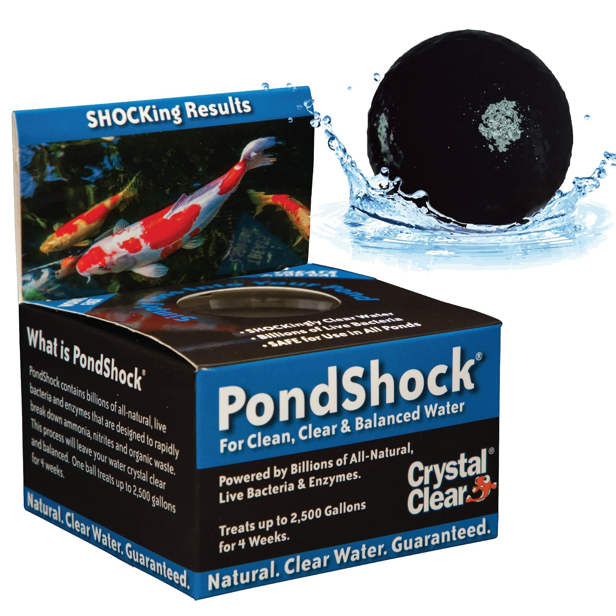 CrystalClear PondShock Ball releasing bacteria to boost water cleanliness