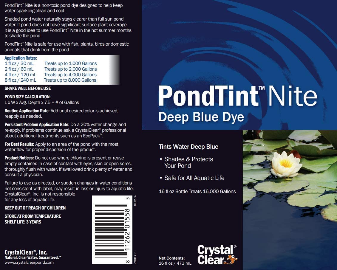 CrystalClear PondTint NITE creates blue water tint to enhance koi pond aesthetics while reducing UV exposure