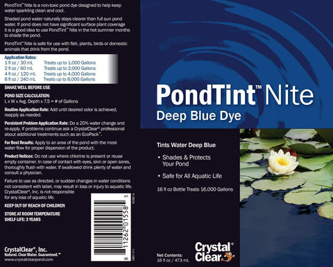 CrystalClear PondTint NITE creates blue water tint to enhance koi pond aesthetics while reducing UV exposure