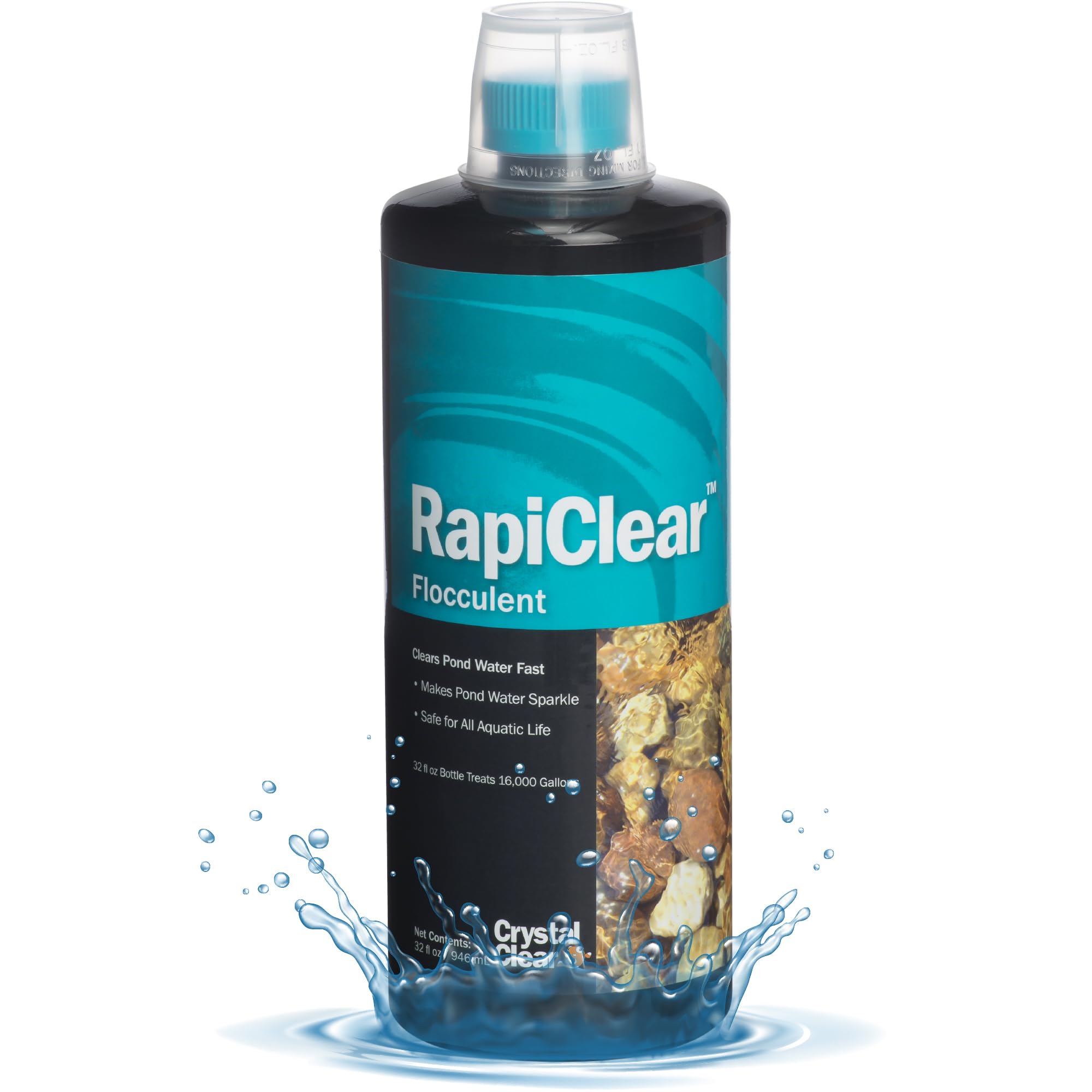 CrystalClear RapiClear bottle pour for quick pond clarity.
